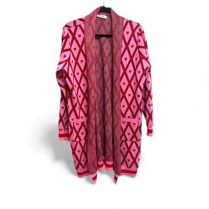 Grace Karin Pink Heart Cardigan Long Waterfall Barbiecore Thick Knit 2XL